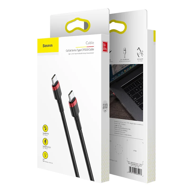 Baseus 60w Dual Type-c Data Cable 1m 2m for Laptops Fast Transmission PD Flash Charging Aluminum Alloy+TPE Wear Resistant Cable