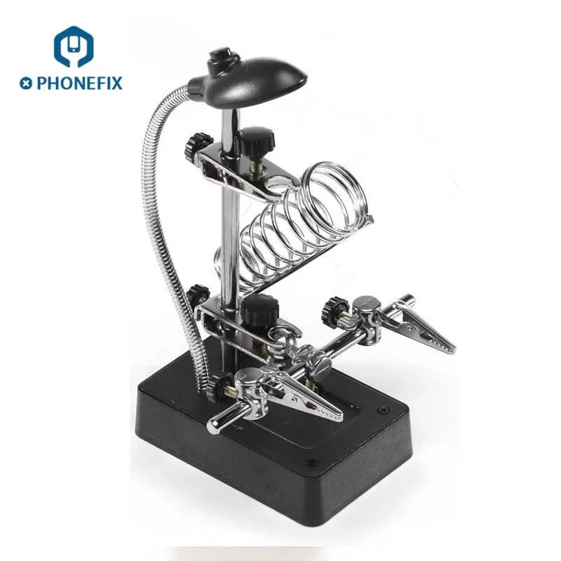 3 in 1 Welding Magnifying Glass with LED Light Auxiliary Lens Crocodile Clip Desktop Magnifier Hands Soldering Iron Stand Holder