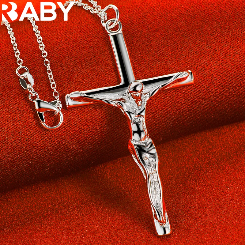 925 Sterling Silver Jesus Cross Pendant Necklace For Man Women 18-30 Inch Snake Chain Fashion Jewelry Individuality Accessories