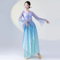 Women Classical Dance Fairy Daily Practice Costume Loose Flowing Gauze Gradual Suit Chinese Dance Performance Stage Dancewear
