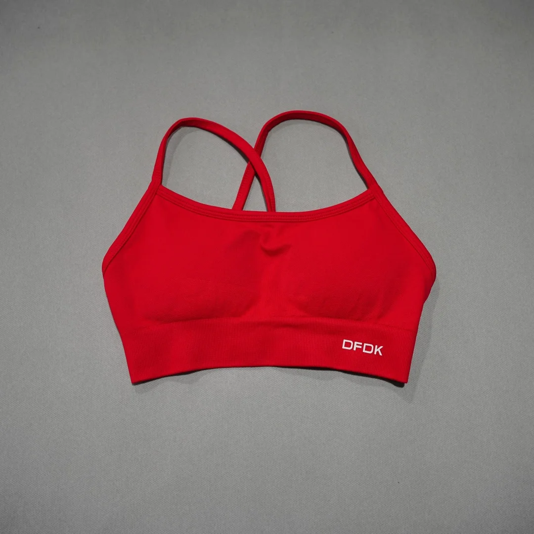 DFDK Ribbed Seamless Cross Back Yoga Bra Women Wirefree Push Up Removable Pads Shockproof Stretch Fitness Workout Top view 6