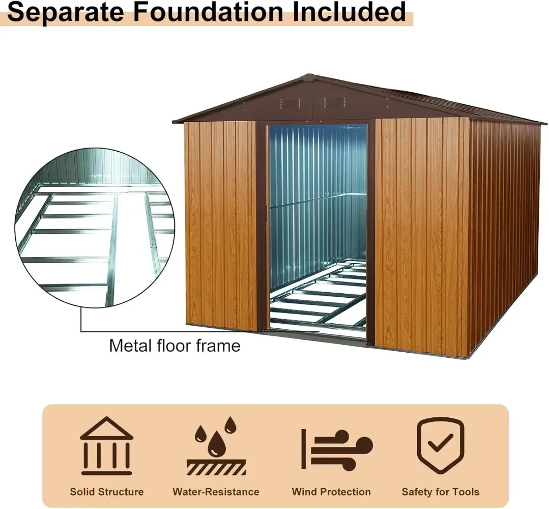 10 x 8 FT Outdoor Storage Shed, Metal Garden Shed with Floor Frame, Large Tool Shed Outdoor Storage with Lockable Sliding