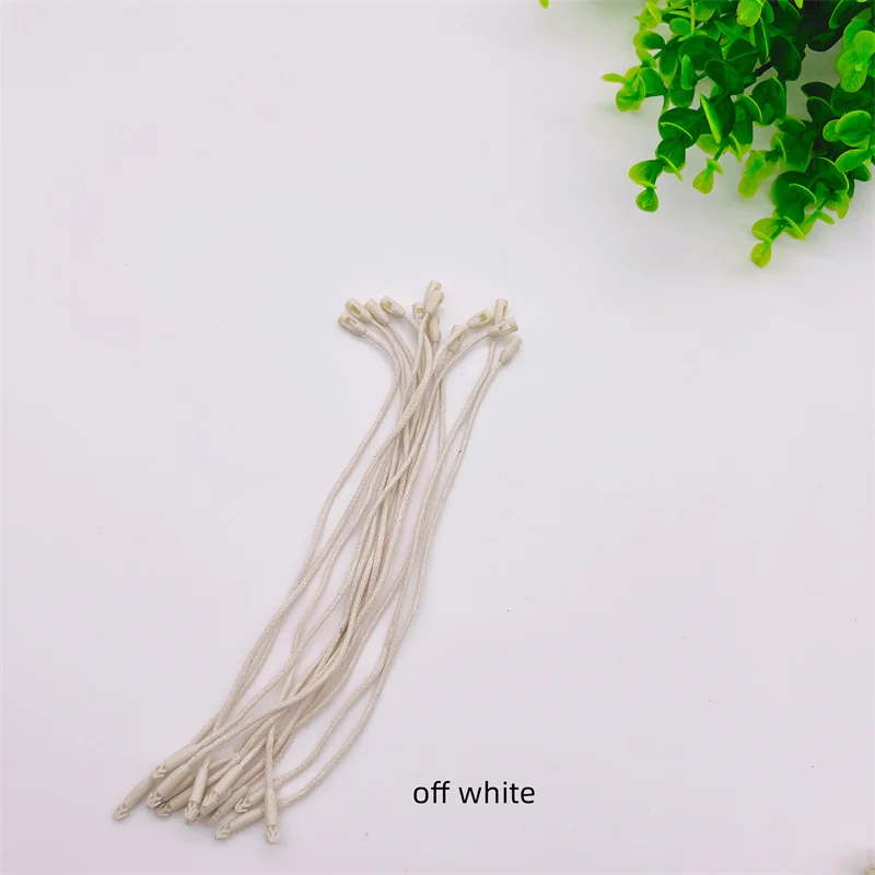 100pcs/Lot White Beige Waxed Polyester Fiber Rope 20cm Plastic Tag String Snap Lock Pin Loop Tie Fasteners For Clothing Tag Rope