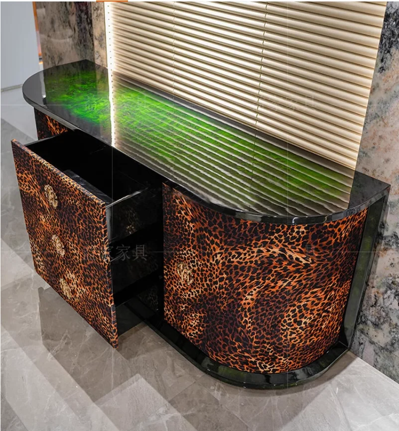 Robert postmodern neoclassical light luxury leopard-print fan-shaped oval four-door storage luxury stone TV cabinet