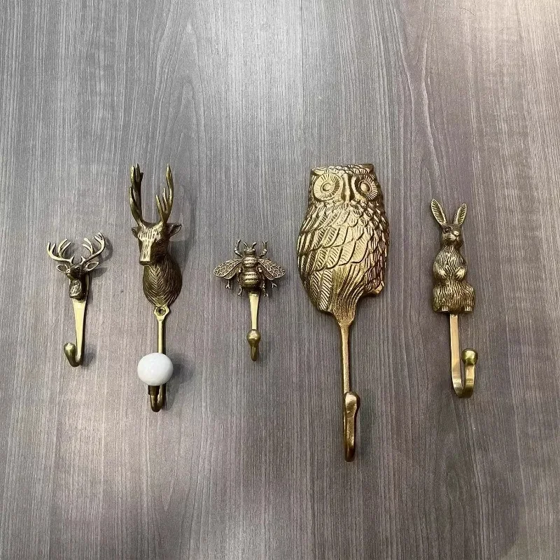 French retro animal pure brass, decorative hook European style, American coat hook high-end, entrance bedroom key hook