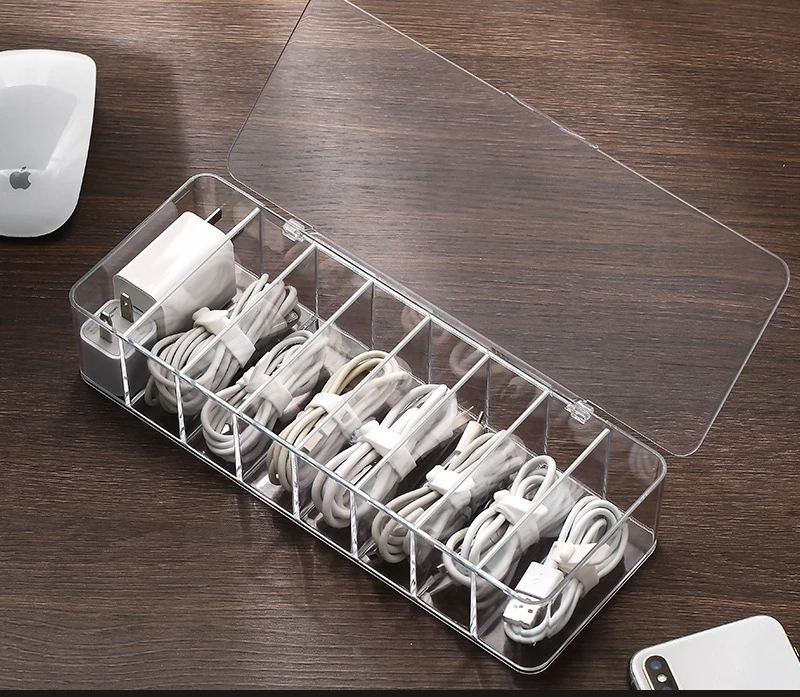 Data Line Box Transparent Plastic Cable Storage Storage Container Desk Stationery Makeup Organizer Key Jewelry Box Office Holder