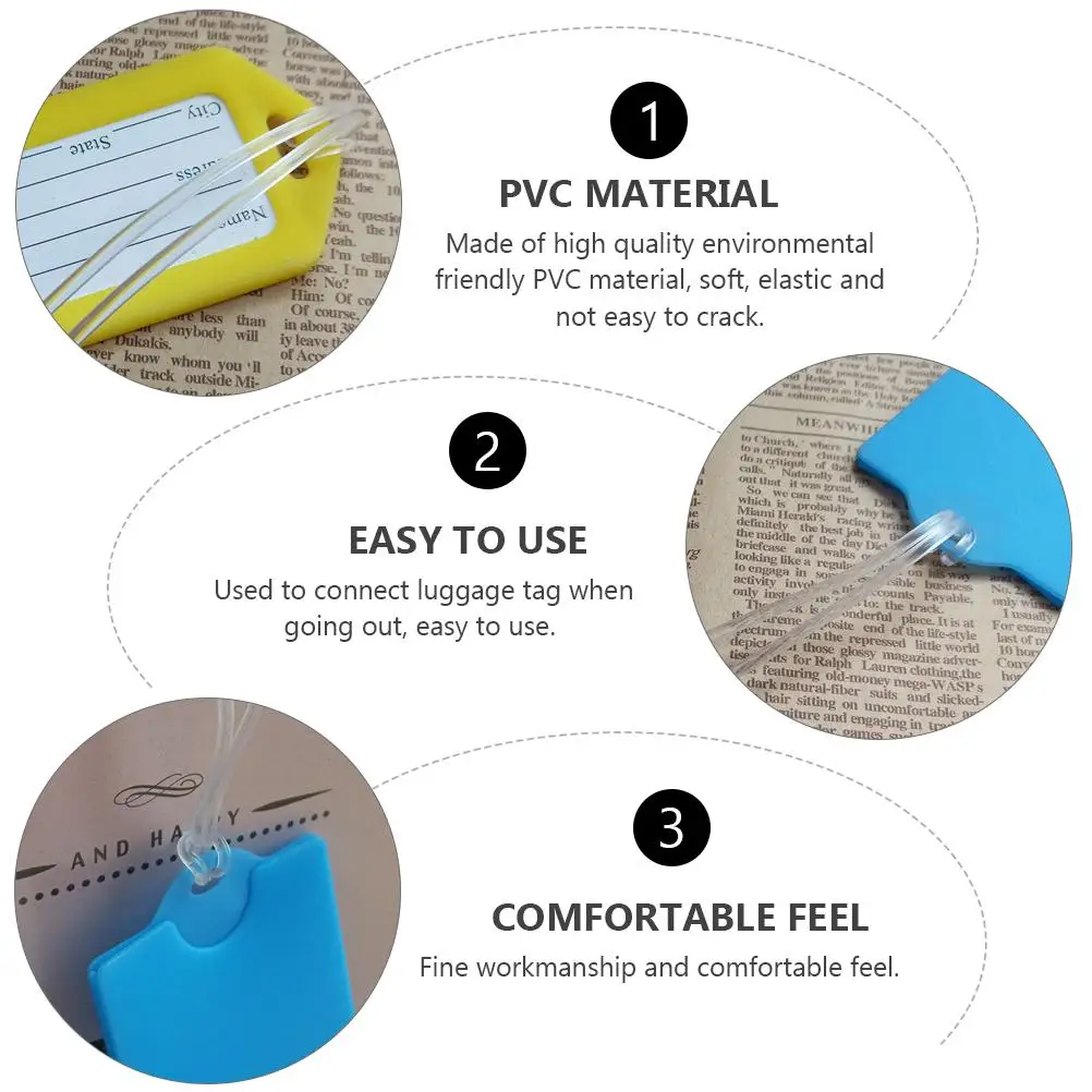 100 Pcs Clear PVC Soft Luggage Tag Lanyards Elastic Travel Loops ID Straps Pouch Name Tag Loops Reusable Accessories For Covers