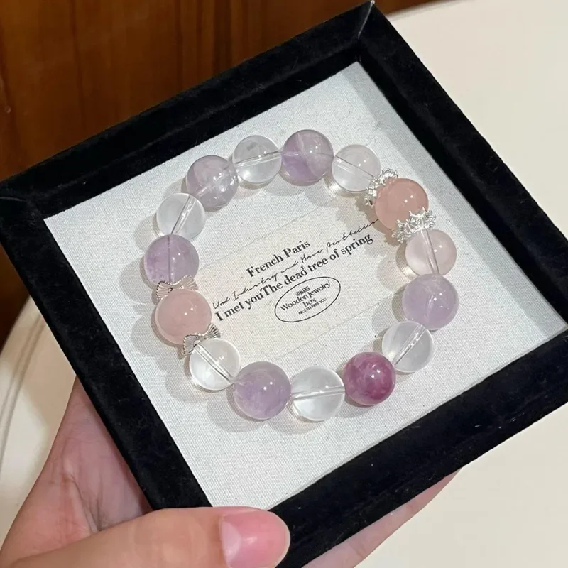 Natural white crystal powder crystal amethyst luxury niche exquisite amethyst design women's stacked jewelry high-end sense