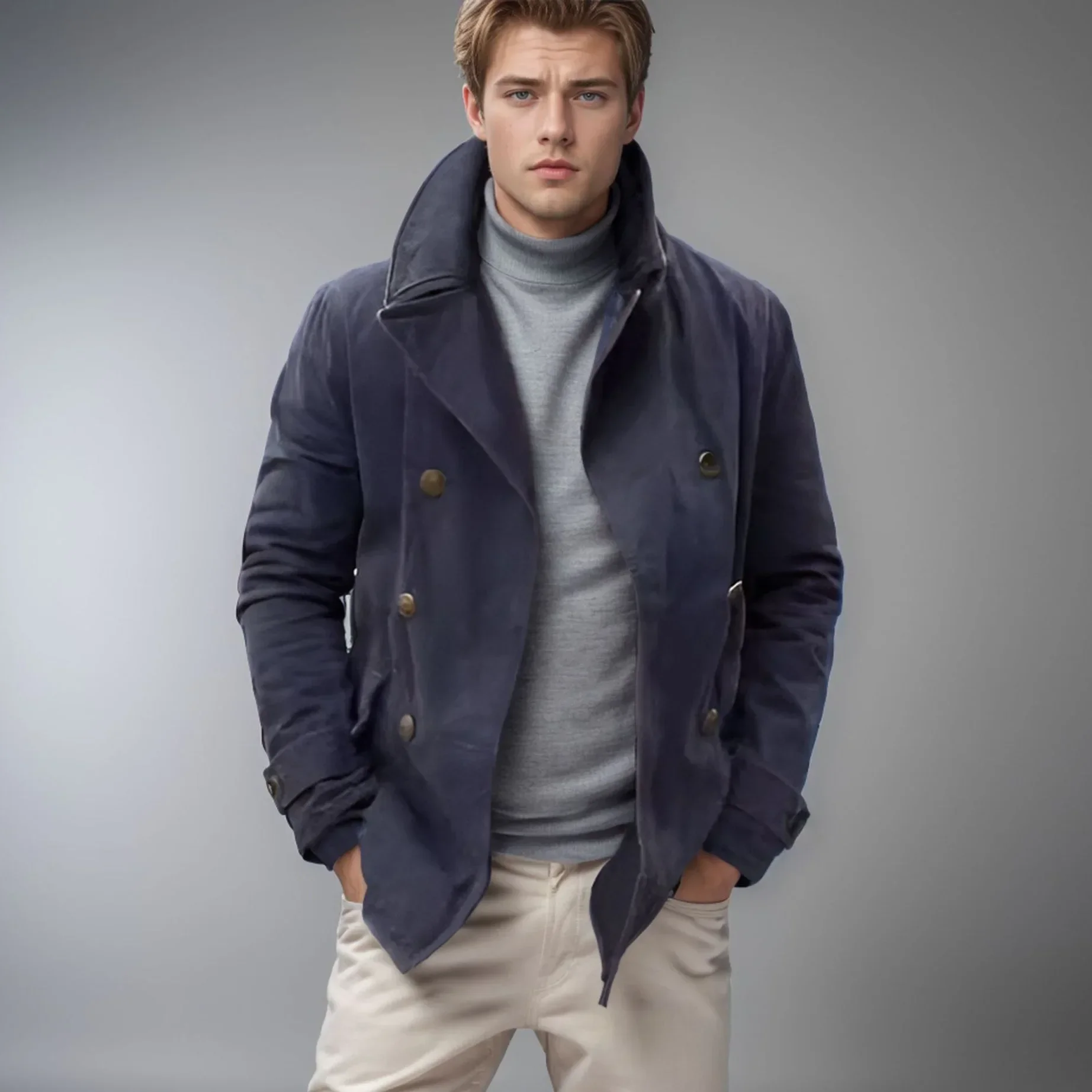 

Pop Men's Simple And Fashionable Spring And Autumn Windbreaker, European And American Solid Color Casual Cardigan Stand Collar C