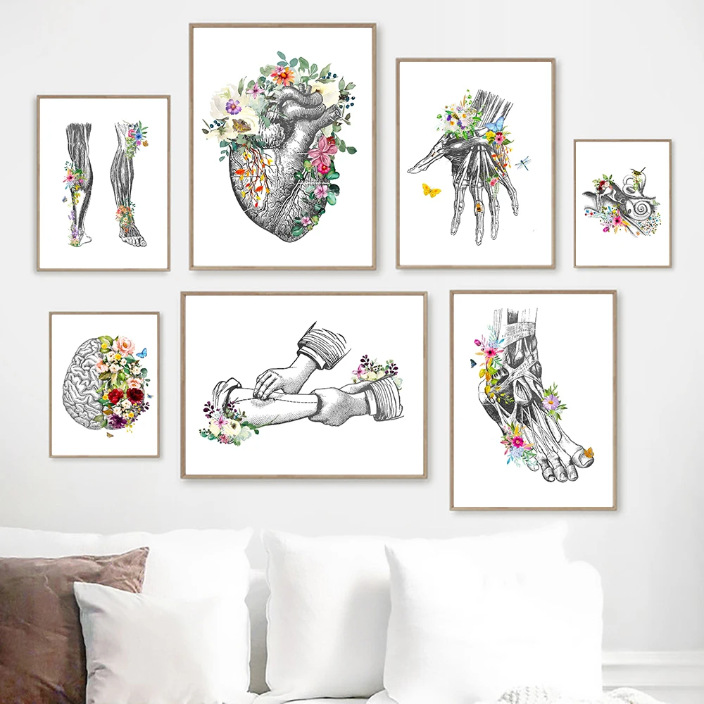 Human Limbs Organ Art Flower Poster Print Grace Simple Wall Canvas Painting Doctor Gift Feel Pulse Clinic Room Home Decor