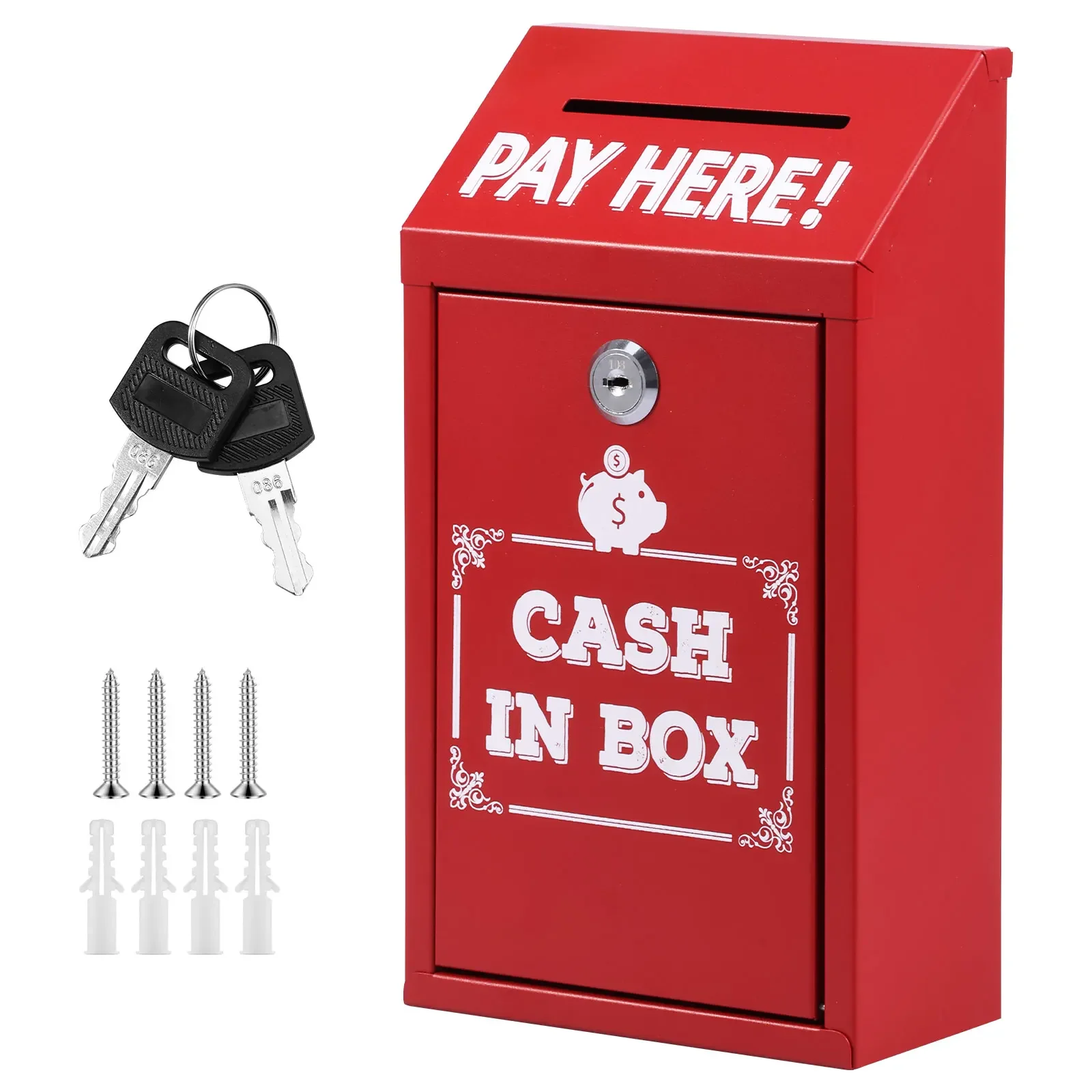 1Pc Metal Donation Box with Lock Key Rust-proof Collection Boxes Wall Mounted Suggestion Box Cash Boxes for Business Home Office