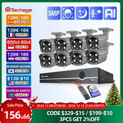 Techage H.265 8CH CCTV System HD 5MP AI Smart POE Câmera IP Externa Impermeável Segurança Vídeo Vigilância Kit Áudio bidirecional