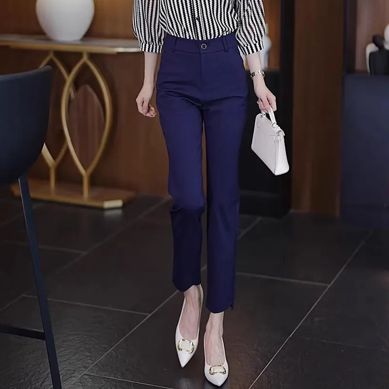 سراويل واسعة مقسمة للنساء، سراويل صيفية رفيعة عالية الخصر للتخسيس أنيقة ومتعددة الاستخدامات بتصميم جرس سفلي #4