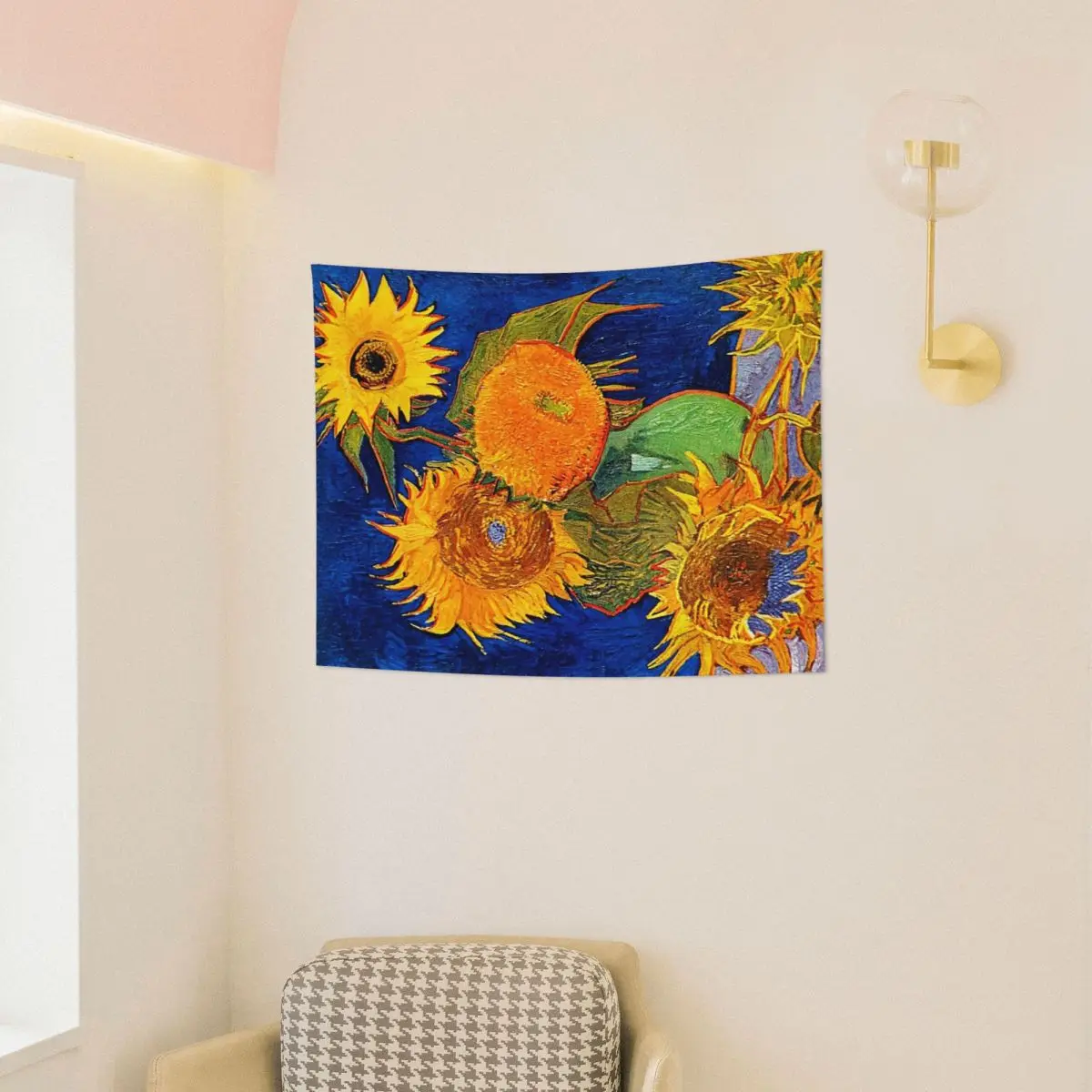 Van Gogh Tapestry Wall Hanging Hippie Fabric Tapestry Vase With Five Sunflowers INS Throw Rug Blanket Dorm Decor Tapiz