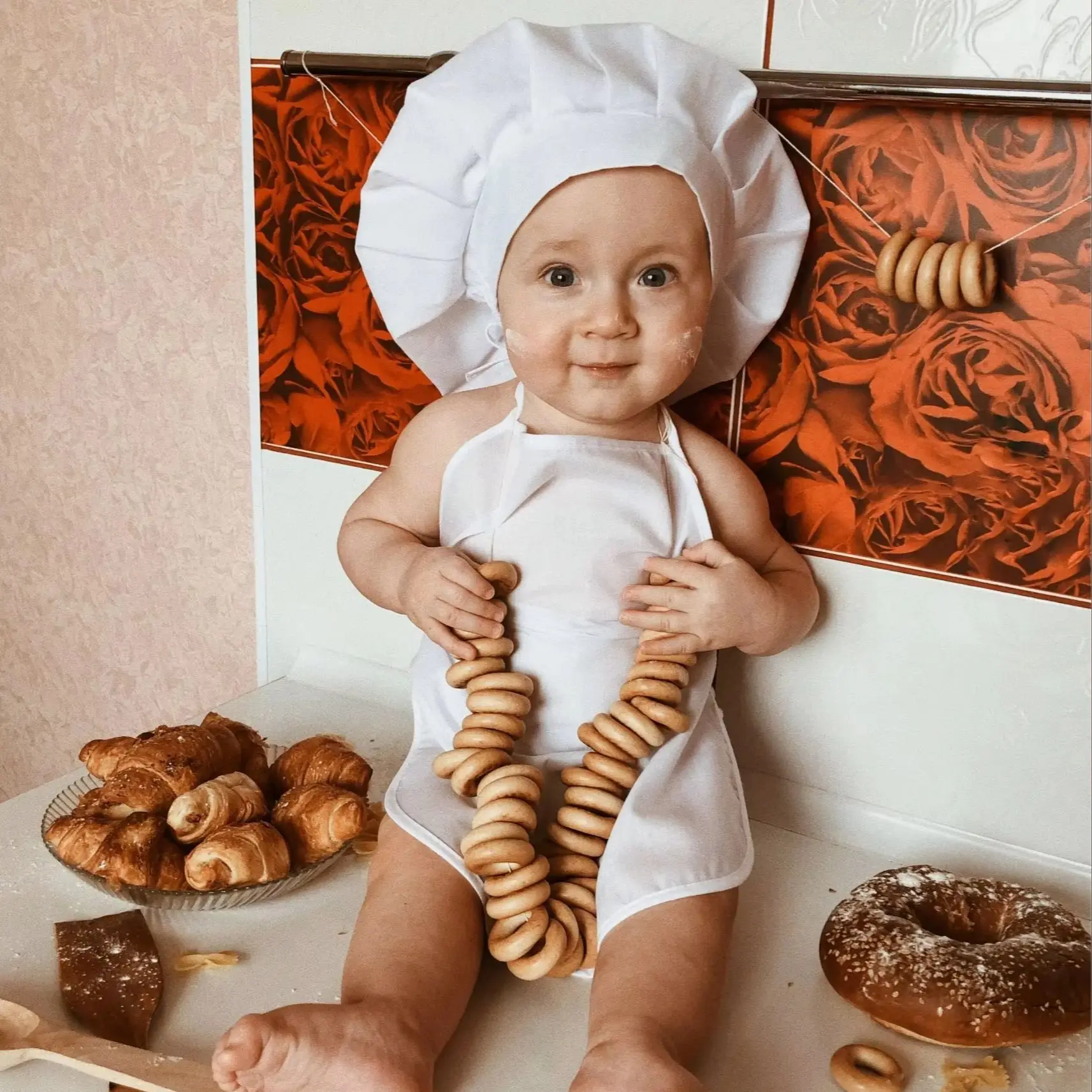 

Костюм шеф-повара для новорожденных, реквизит для фотосессии, детский фартук и шапка, детский костюм повара для мальчиков и девочек, одежда для фотосессии