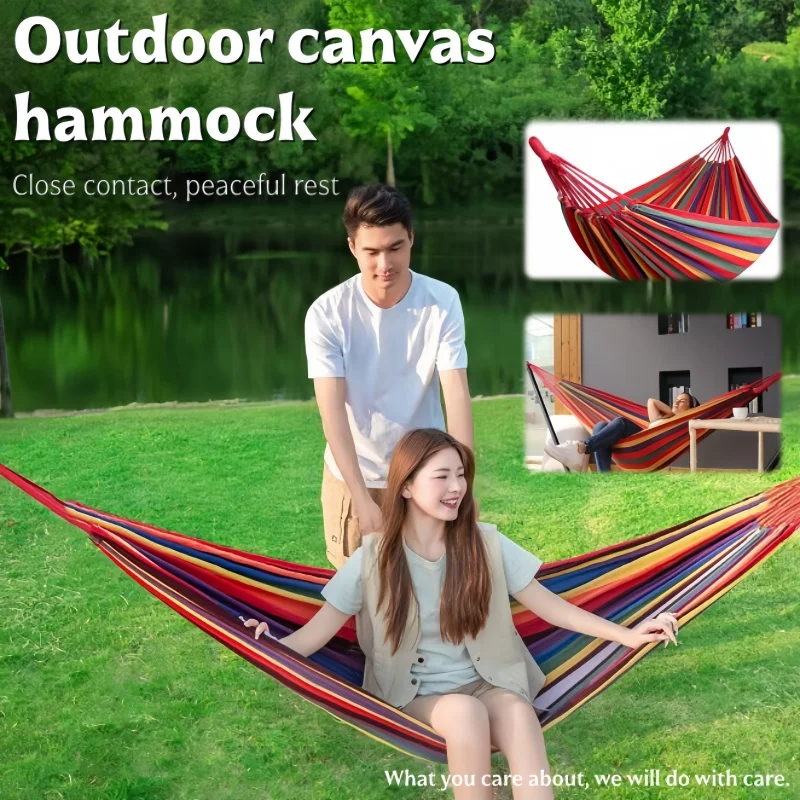 Outdoor camping hammock double thick tarp side roll prevent bedroom indoor bedroom swing lounge travel portable lightweight.