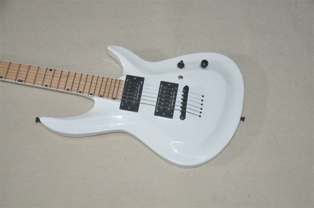 White 6 Strings Electric Guitar With Maple Neck Black Hardware Customization Service