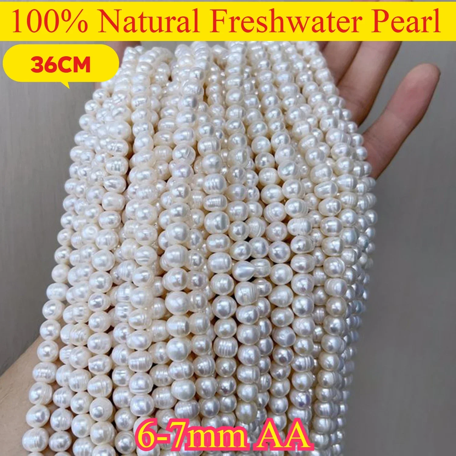 

6-7mm AA Exquisite New Natural Round White Freshwater Pearl Bead Jewelry Make DIY Necklace Bracelet Accessories Women Wedding