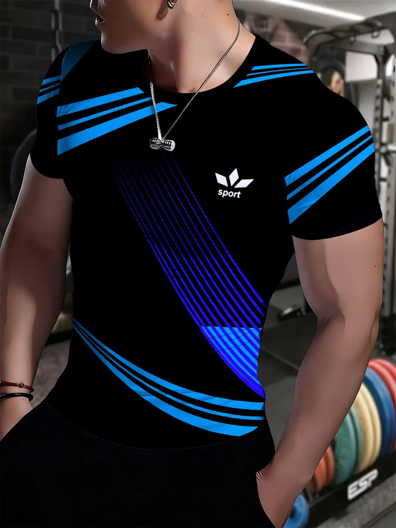 New men's short-sleeve T-shirt, loose-fitting and tailored with printed designs, versatile basic crew-neck top suitable for spri