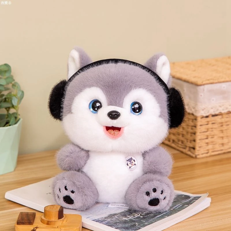 25CM Cute Earphone Rabbit Plush Toy Kawaii Super Soft Short-haired Premium Panda Husky Doll as a Birthday and Christmas Gift