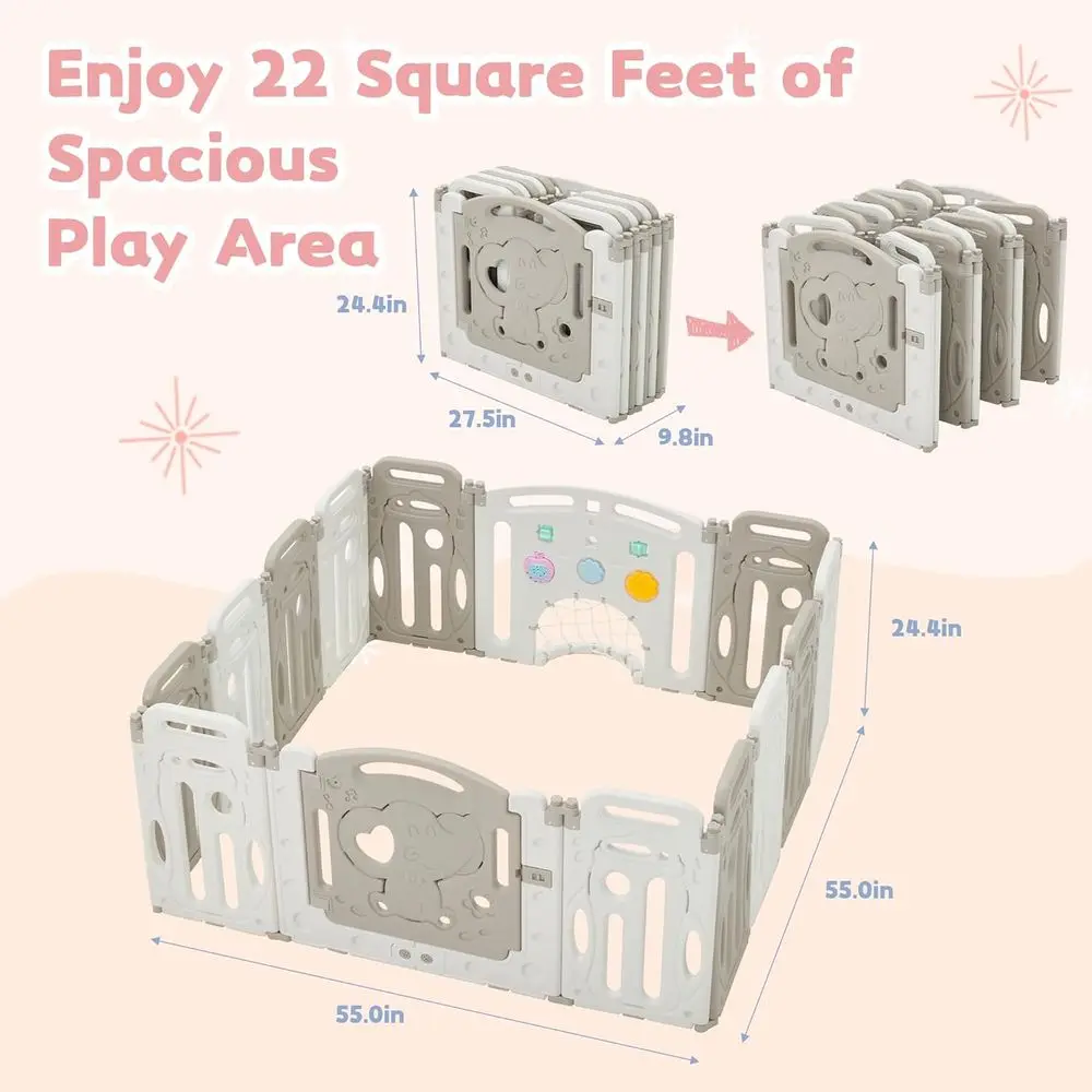 روضة بلاستيكية قابلة للطي مع 14 لوحة، باب قابل للقفل، مشغل موسيقى، شبكة كرة قدم، وتروس دوارة للأطفال الصغار #2