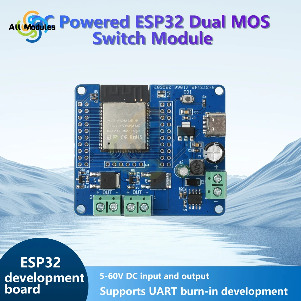 DC 5-60V Modul Sakelar Mos Ganda/Quad On-Board Modul Esp32-32E WiFi dan Papan Pengembangan Bluetooth Tipe C