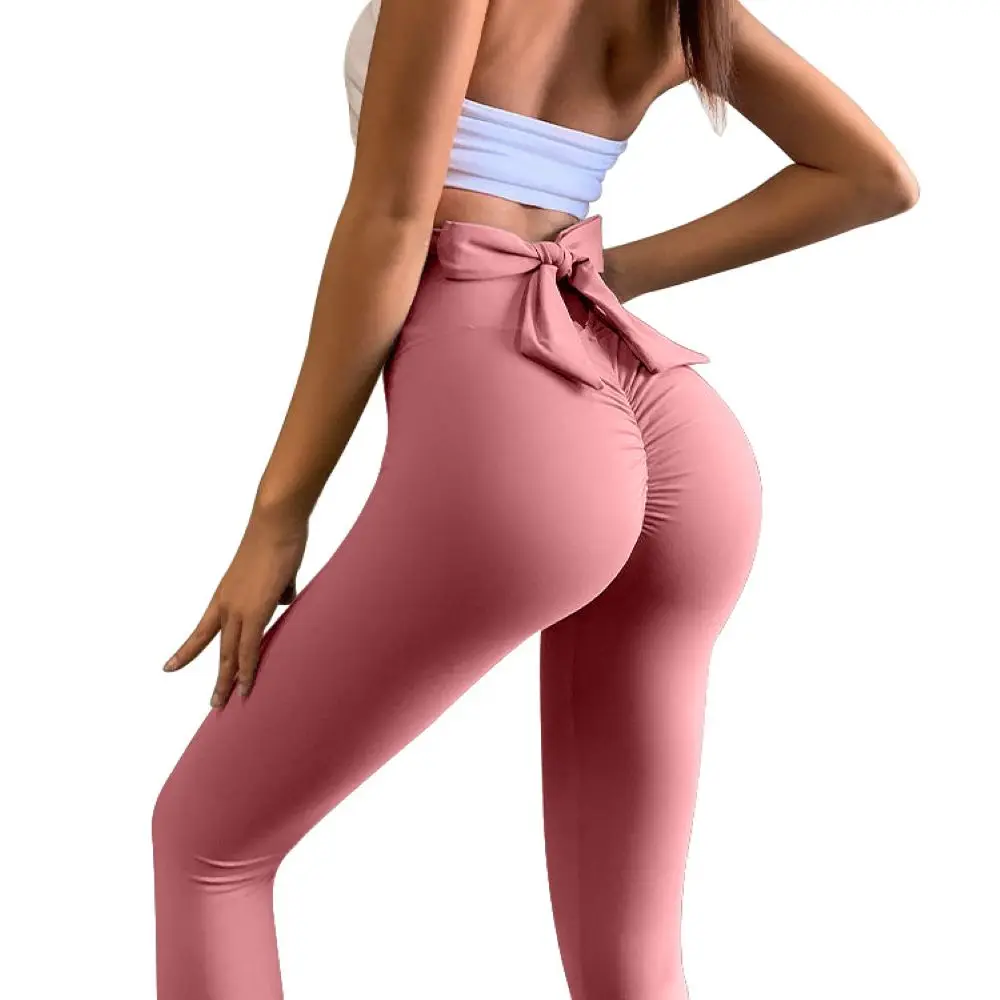Pantalon de yoga nu taille haute pour femme |   Bowknot, Peach Lift, leggings d'entraînement semblables à Lulu LD800171
