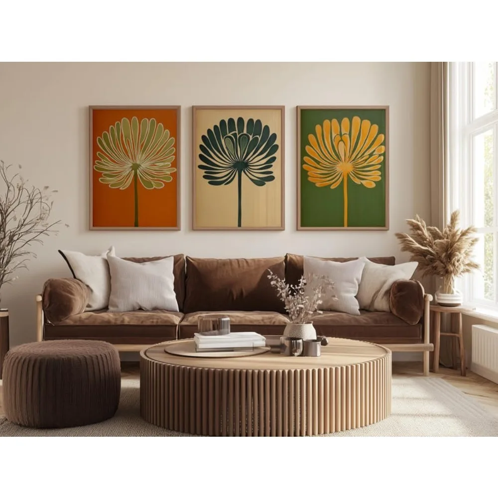 3pcs frameless Canvas Painting 3pcs Frameless Moody Floral Decor Printing,Retro Bohemian Three-piece Wall Art,Floral Art,Art Nou