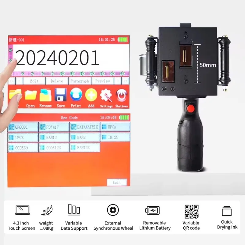 Willita 620-2C 5cm 50.8mm Portable Hand Jet Printer, Handheld Inkjet Coder for Carton Box Barcode Printing