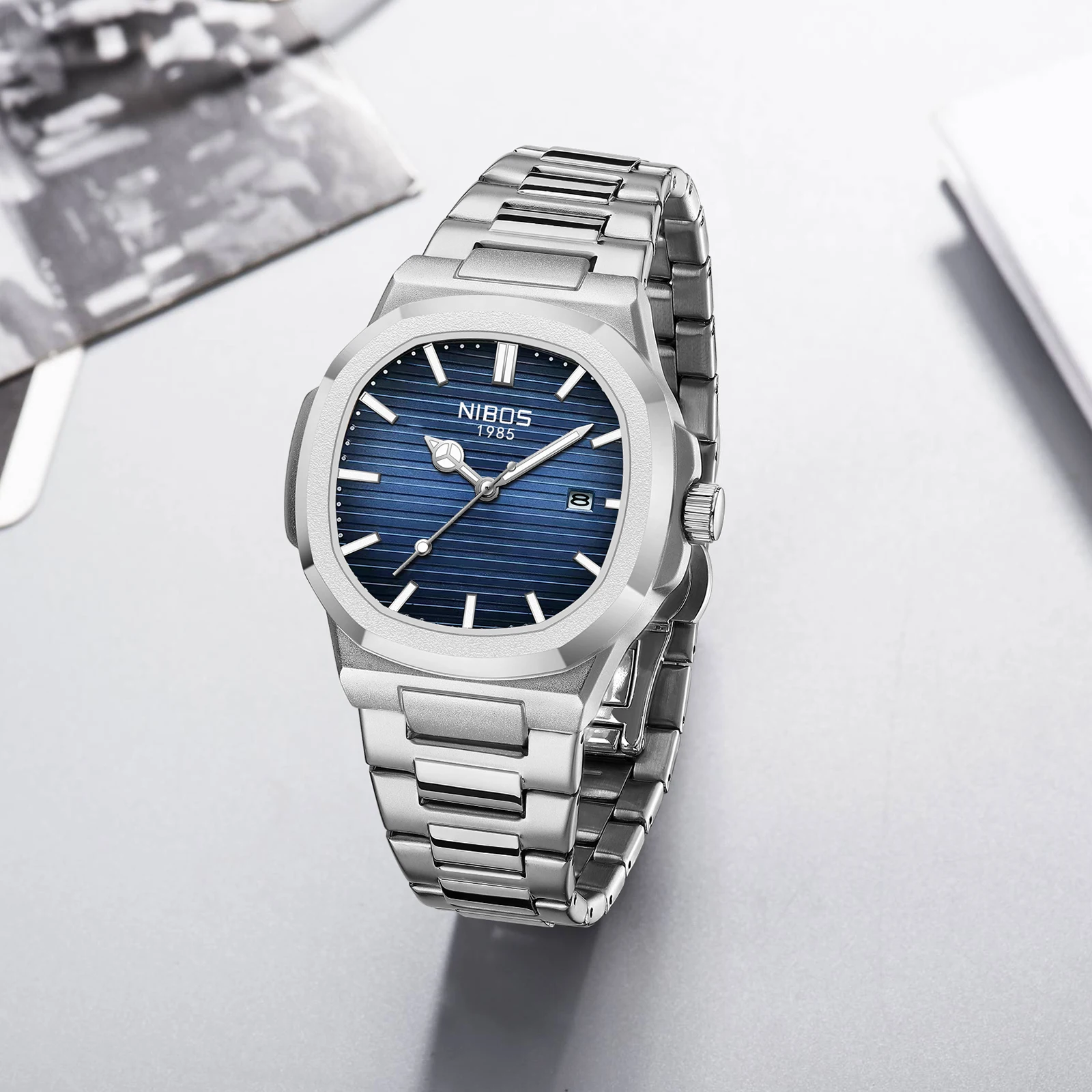 NIBOSI ساعات رجالية فاخرة مقاوم للماء مضيئة تاريخ الساعات الرياضية ساحة الرجال ساعة عادية رجل ساعة اليد الكوارتز الذكور الساعات