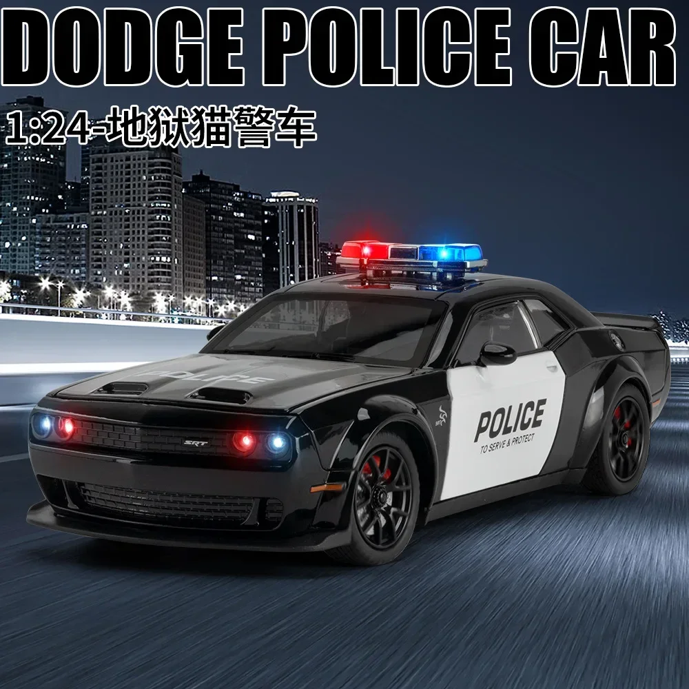 1:24 Dodge Challenger SRT Hellcat carro de polícia Liga Modelo de carro Coleção Miniatura Voiture Diecast Veículos de brinquedo Menino