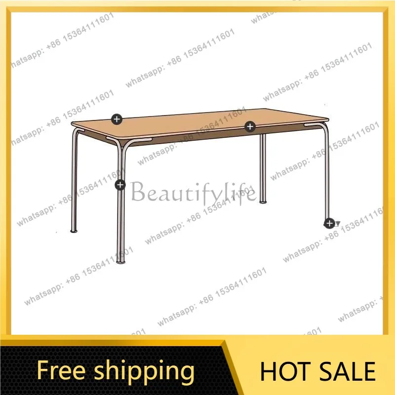 Factory Direct Sales Solid Wood Dining Table Light Luxury Simple Small Unit Household Stainless Steel Learning Table