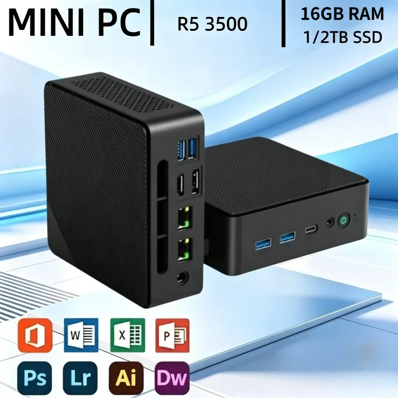 New Mini PC High-Performance LENO Ryzen 5 3500 16GB DDR4 1TB M.2 SSD Small Desktop Computer HDMI DP