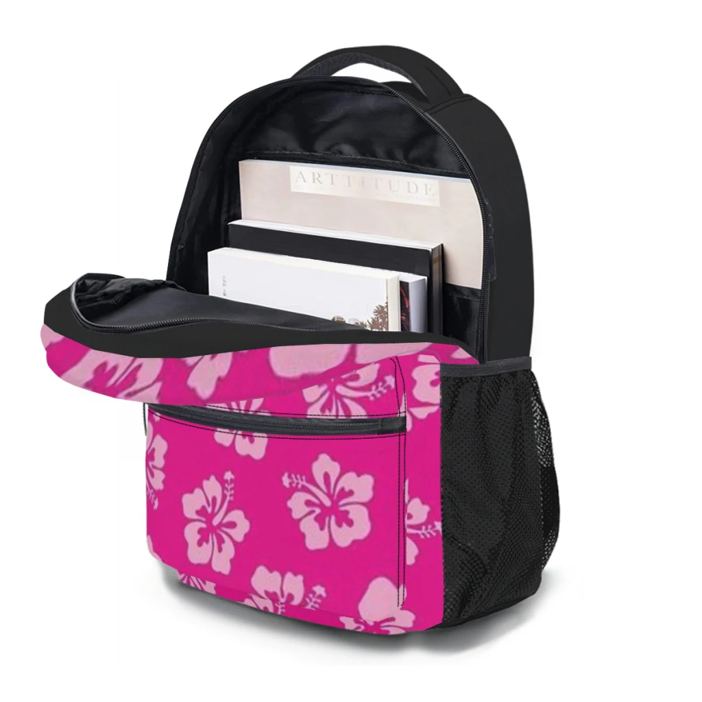 Sac à dos universitaire étanche à haute capacité pour garçons, fleur hawaïenne d'hibiscus rose vif, rentabilité ha, 17 po, nouveau ﻿ ﻿