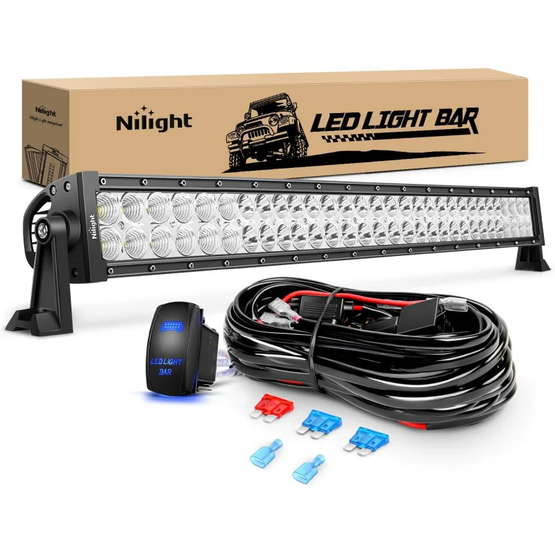 LED Light Bar 32Inch 180W Spot Flood Combo Off Road 12V 5Pin Rocker Switch Wiring Harness Kit, 2 Years