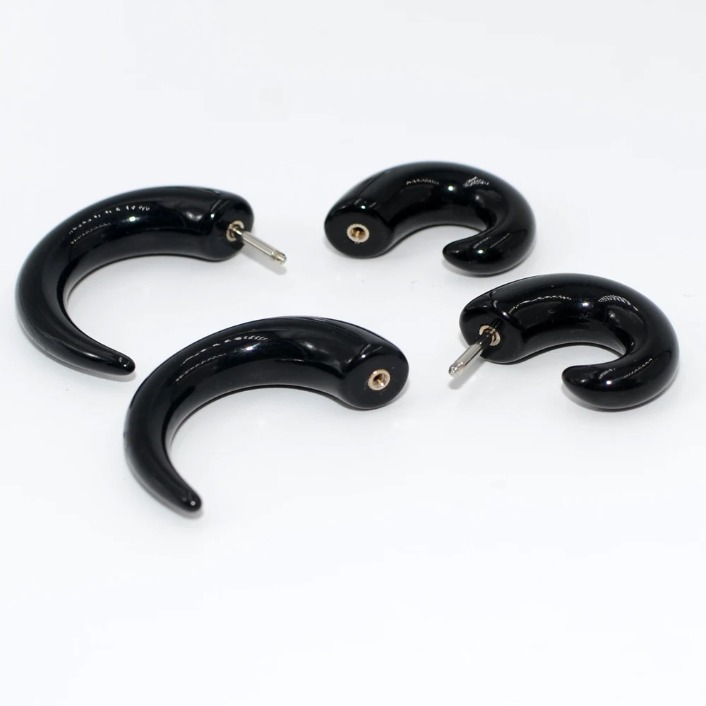 1Pair Black Acrylic False Ear Expander Stainless Steel Asymmetric Snail Spiral  Irregular Wings Ear Taper Punk Style Earrings