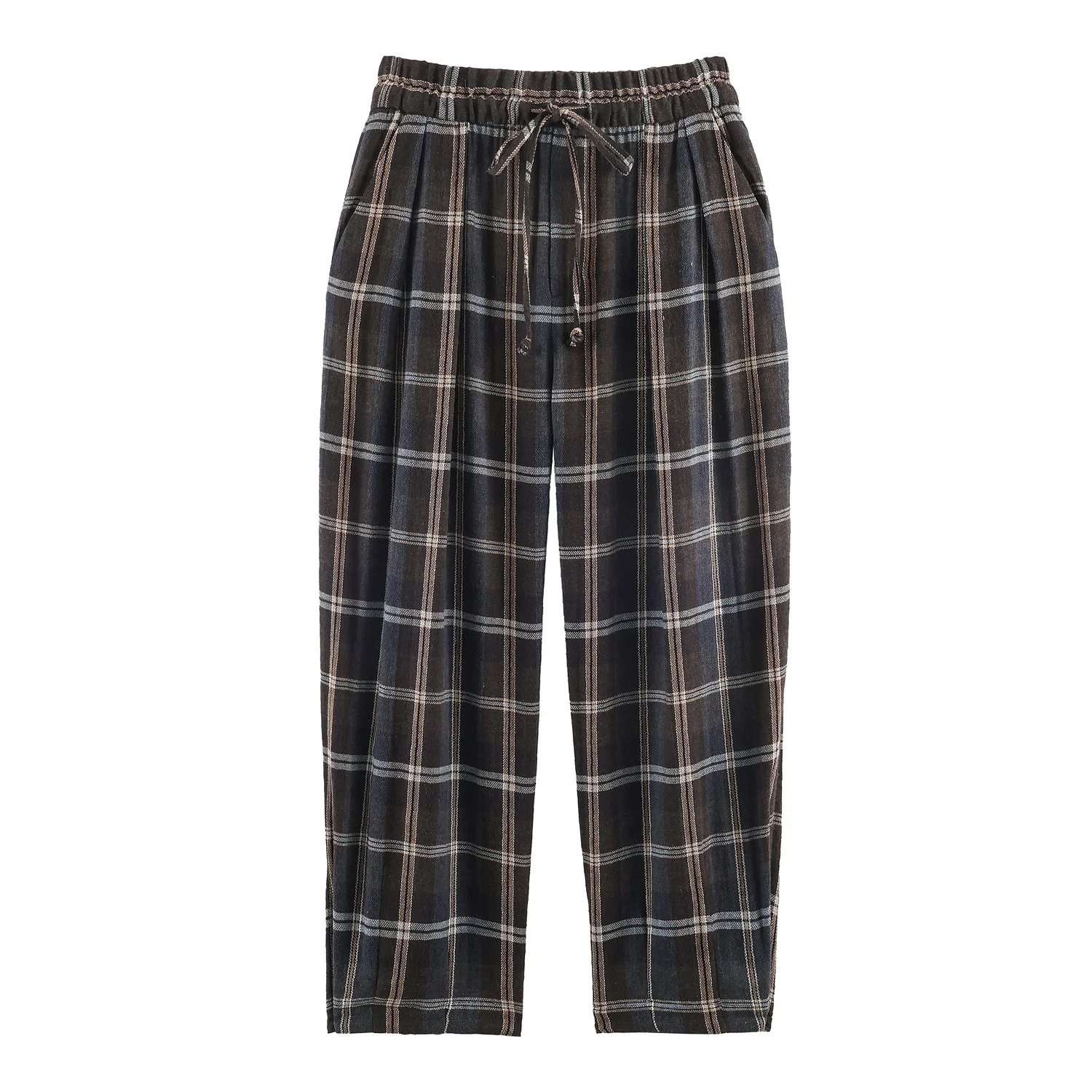 2026 Spring Checked Office Wear Suit Pants Elastic Waisted Casual Pants Women Pant Female Trousers loose straight tube checkered
