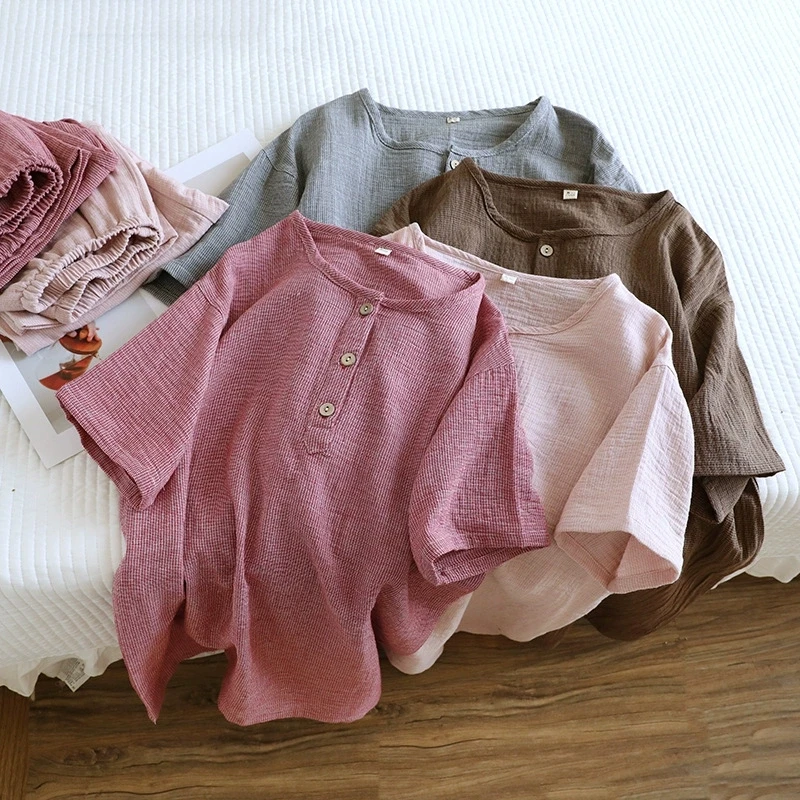 Couple Sleepwear Cotton New Solid Color Summer Pajamas Woman Loose Short Sleeve Night Wear For Ladies Pyjama Set Pijama