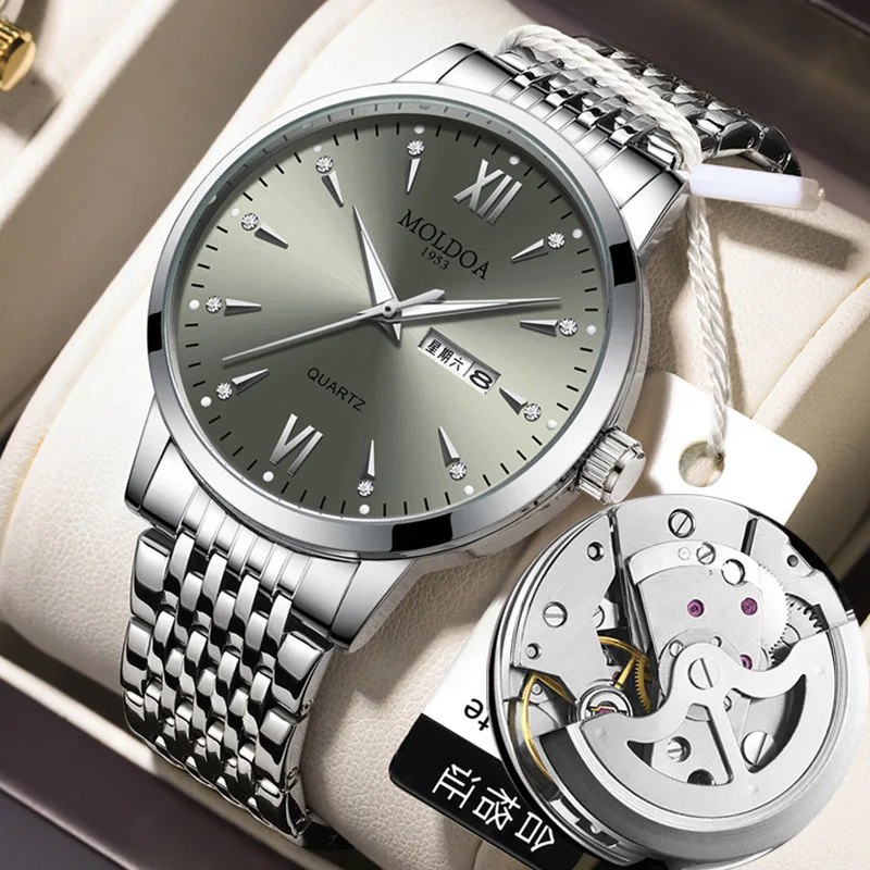 

Hot Sell Men's Waterproof Luminous Quartz Watch Steel Strap Business Design Imitation Mechanical Movement Analog Wristwatch