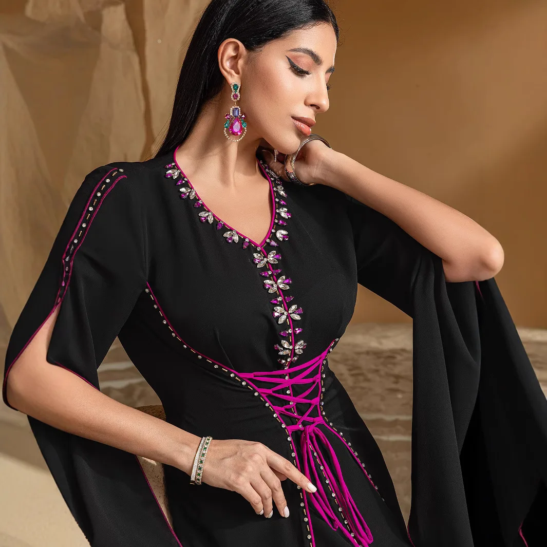 

Diamonds Abaya Morocco Kaftan Women Muslim Evening Party Dress Eid Mubarak Djellaba Ramadan Kebaya Caftan Femme Robe Vestidos