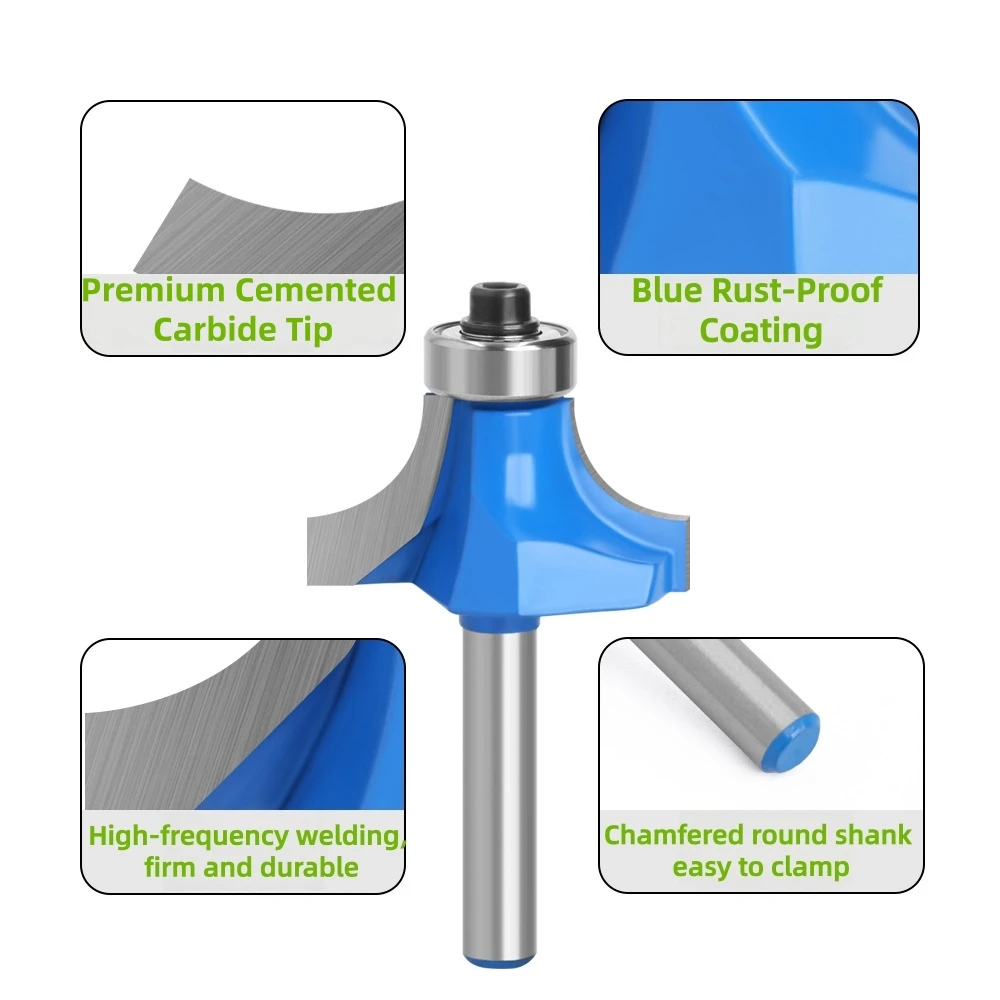 6.35mm 1/4'' Shank Bearing-Guided Roundover Router Bit For Wood Edging Woodworking Mill Classical Cutter Bit 8 Sizes Available