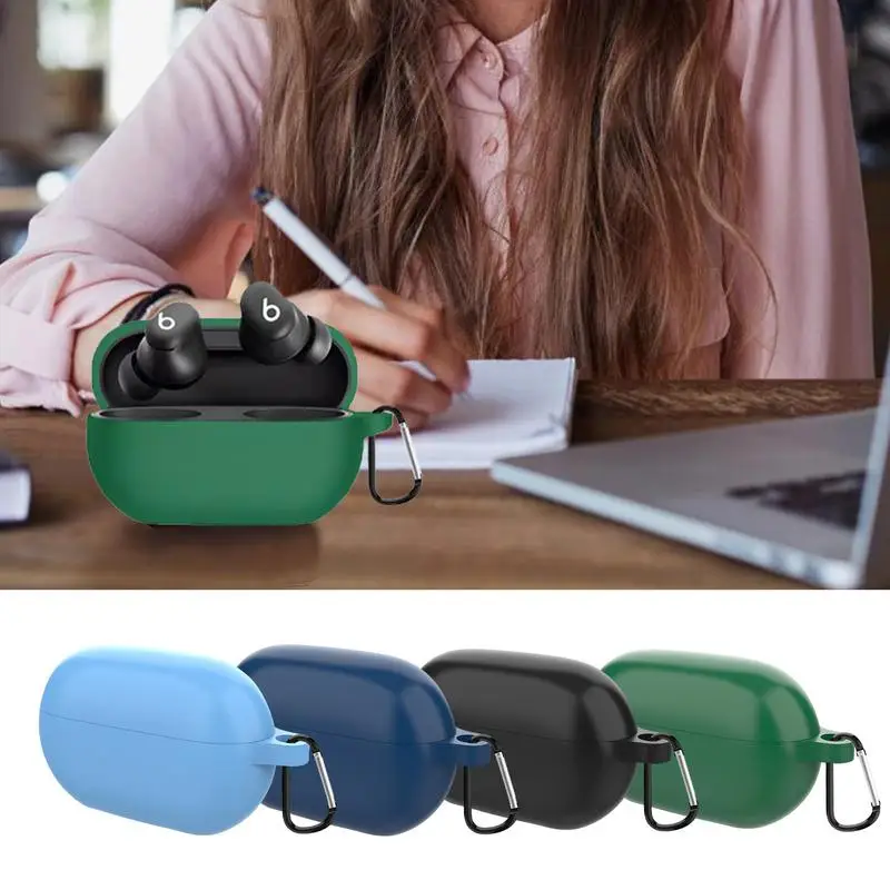 Funda de silicona antiarañazos para auriculares, funda protectora con mosquetón