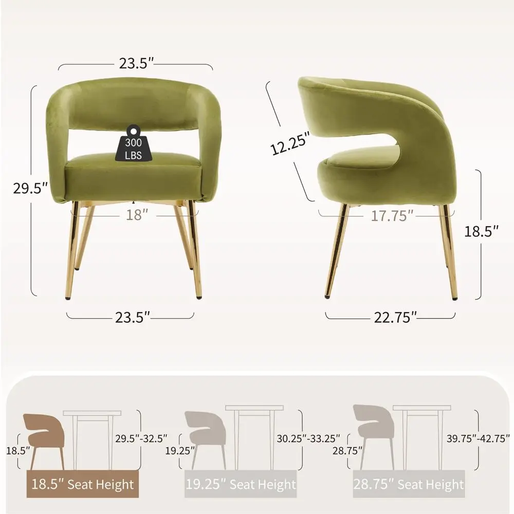 Barrel Dining Chairs Set of 4, Upholstered Velvet Dining Room Chairs with Gold Legs Hollow Back Modern Comfy Armchairs for Kitc
