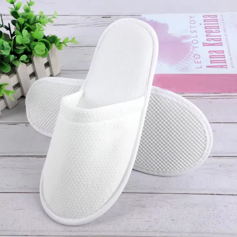 White Cotton Slippers Men Women Hotel Disposable Slides Home Travel Sandals Hospitality Footwear One Size on Sale view 2