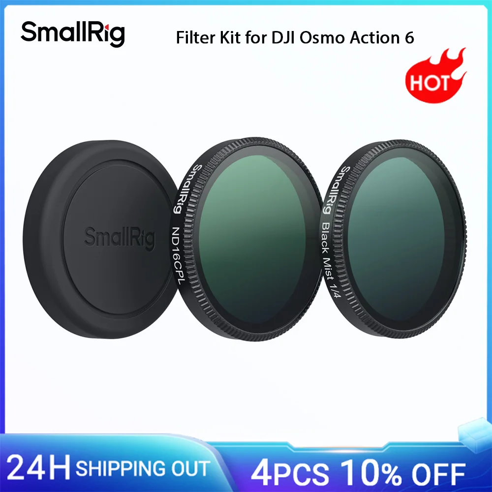 Kit filtri SmallRig Action 6 per DJI Osmo Action 6 con effetto 1/4 Black Mist/Filtro ND16 e CPL e copriobiettivo in silicone - 5896