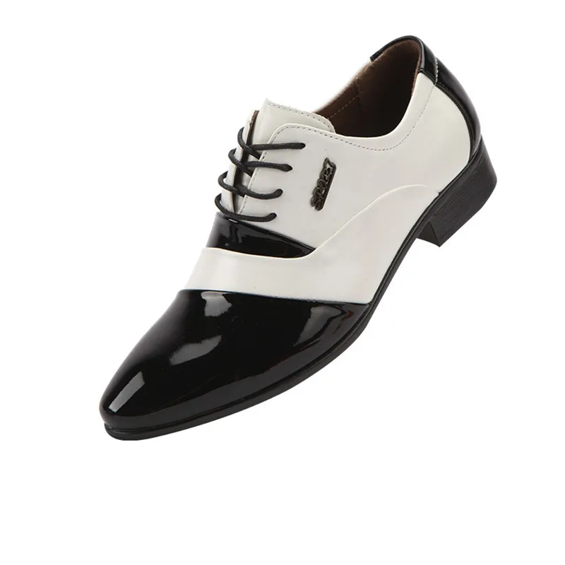 New Black Leather Low Top Soft Men Dress Shoes Solid Color Men Premium Patent Leather Shoes White Wedding Shoes Size 38-44