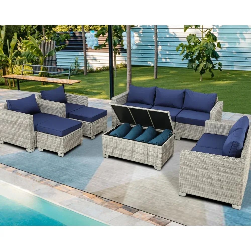 Outdoor PE Wicker Patio Furniture Set Rattan Sectional Loveseat Couch Set Conversation Sofa with Storage Box