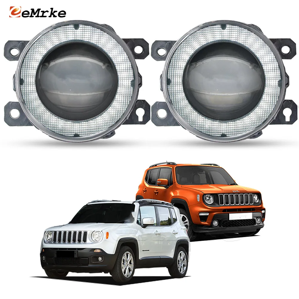 Upgrade LED Car Fog Lights Assembly with Glass Lens for Jeep Renegade ALL Type Angel Eyes External DRL PTF Daytime Running Lamp