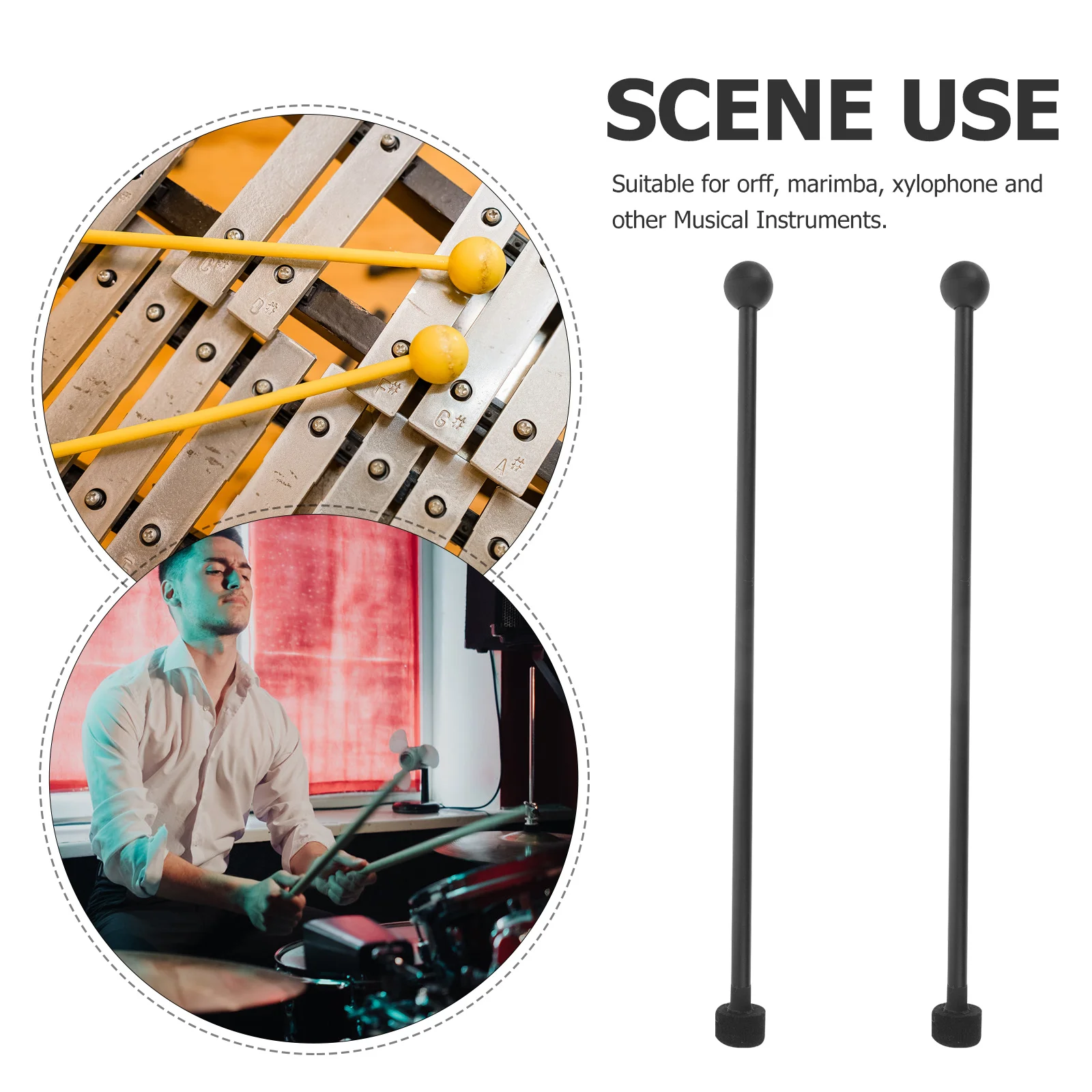 

2pcs Stainless Steel Rubber Double-End Marimba Mallet Non-Slip Durable Lightweight Tongue Drum Hammer Xylophone Mallets