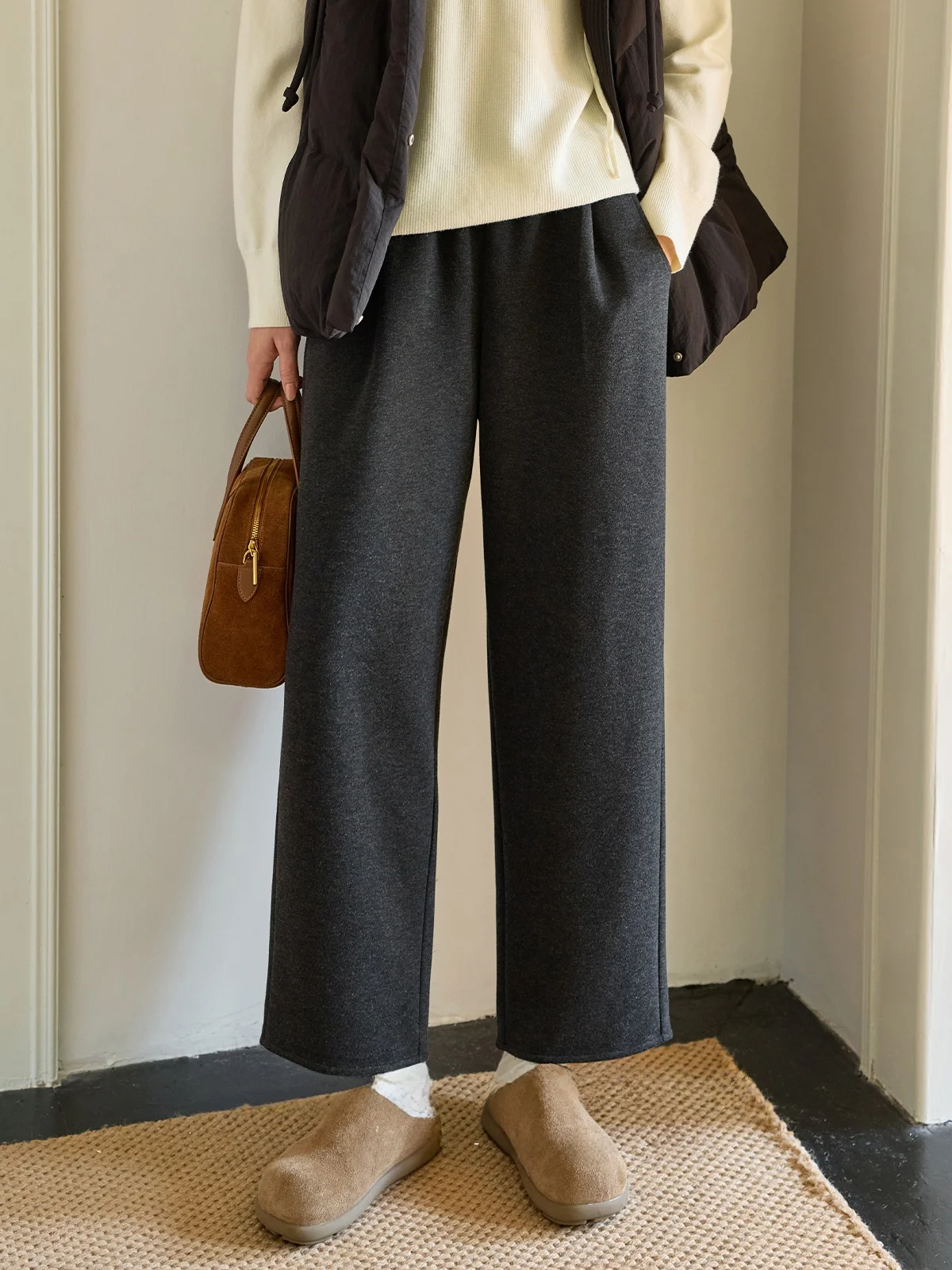 

Женские брюки с высокой талией, укороченные, повседневные, эластичные, с эффектом теплого бархата, осенне-зимние, больших размеров